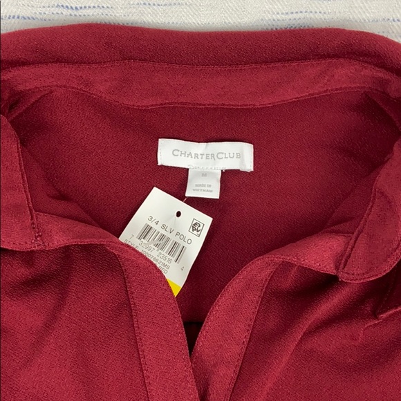 NWT Charter Club 3/4 Sleeve Knit Polo Shirt Medium - Picture 4 of 6